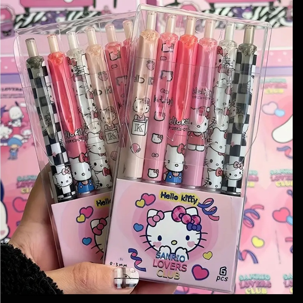2 packs of 6 piece Hello Kitty Gel Pens with Cartoon Anime Designs for Office